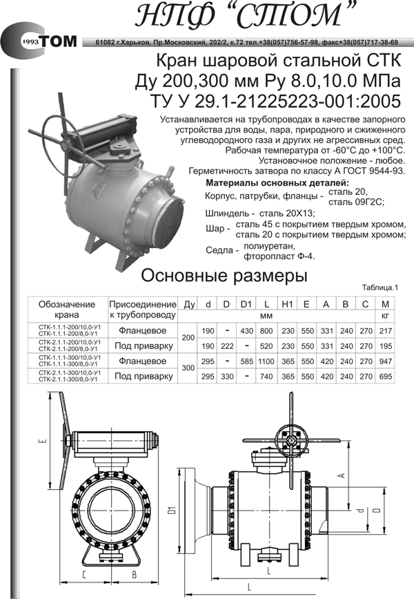 Кран шаровой СТК 200-300